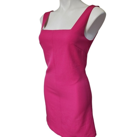 hemline Dresses & Skirts - Hemline Pink Sheath Dress Square Neck Sleeveless Fitted Mini Barbiecore